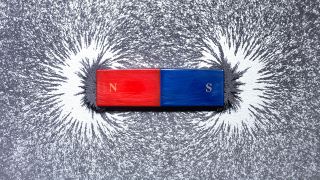 A magnet surrounded by iron filings