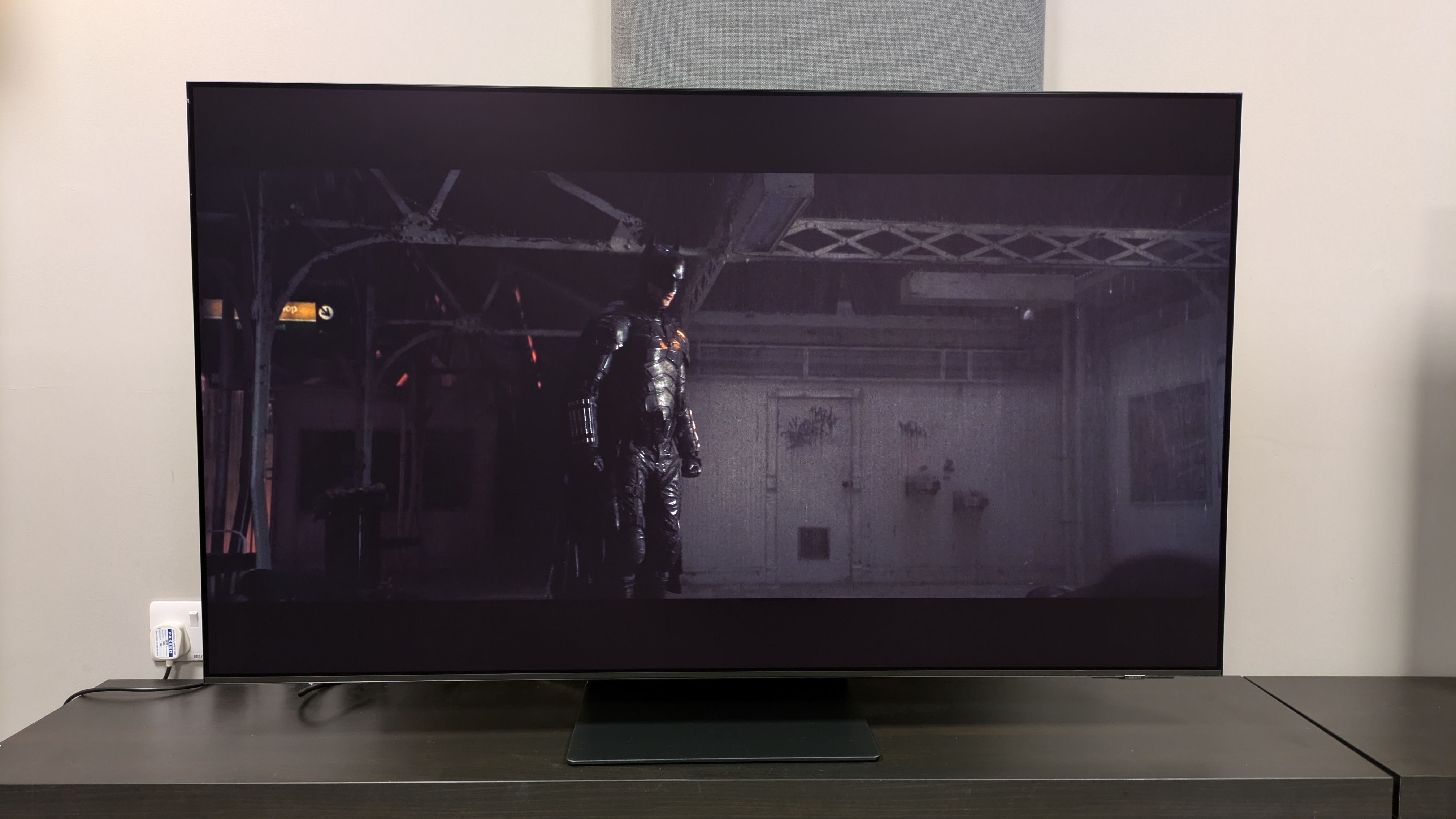 Samsung S95F in Movie mode with Batman on screen