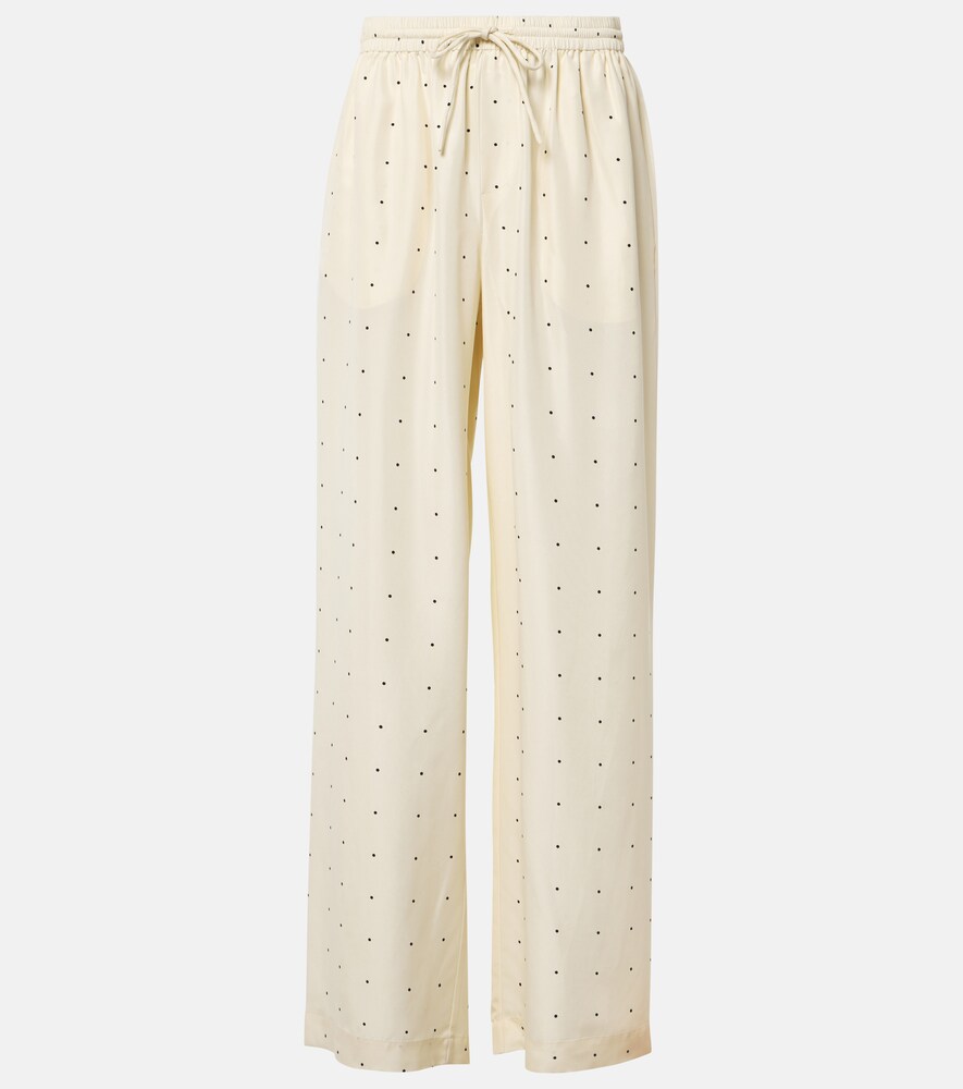 Polka-Dot Silk Wide-Leg Pants