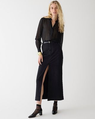Denim Maxi Skirt in Washed Black