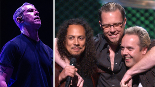 Eric Avery onstage with jane&#039;s Addiction in 2024, and Metallica in 2002