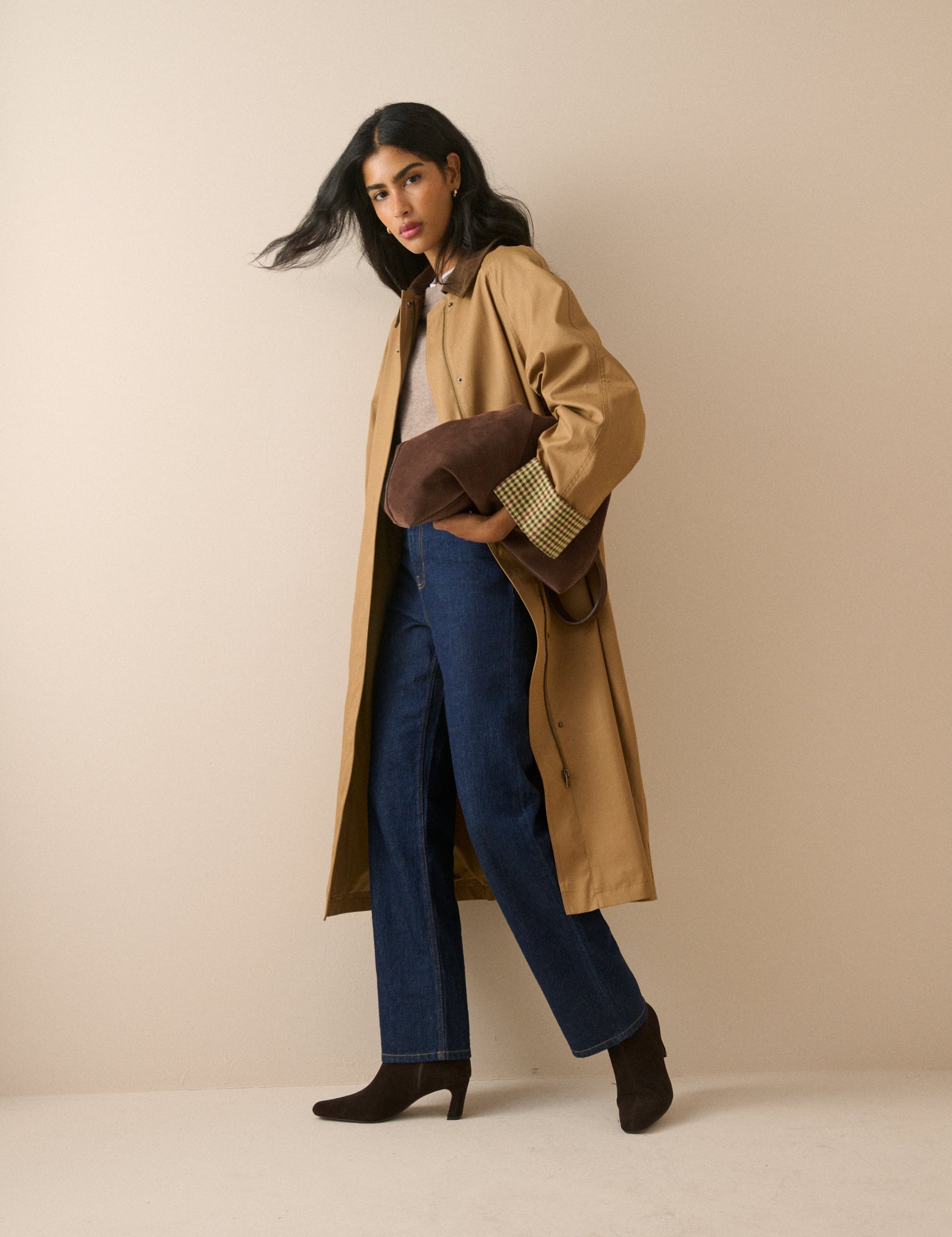 Camel Cord Detail Long Oversized Barn Coat