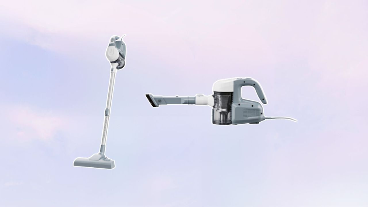 silvercrest 2-in-1 vacuum cleaner, the popular lidl vacuum cleaner, on a purple cloud pastel background 