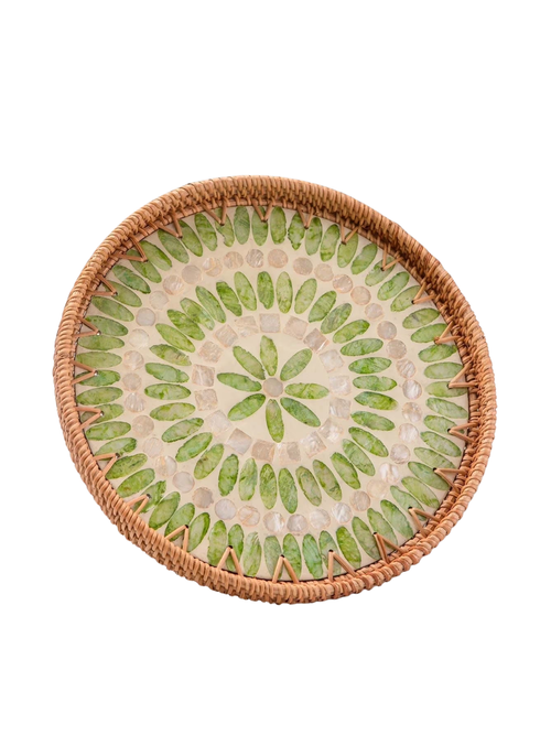 Rattan Mother of Pearl Serving Basket Tray