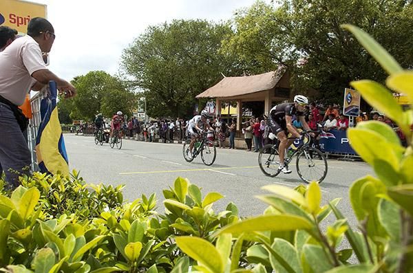 Louis Crosby (New Zealand National Team) takes out the third intermediate sprint point on the outskirts of Batu Pahat