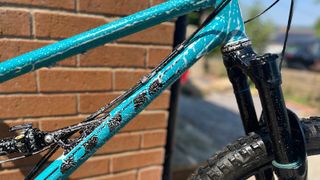 Bike frame with soap suds on it
