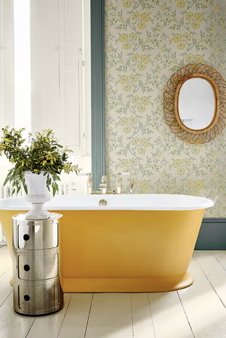 modern bathroom with yellow bath tub