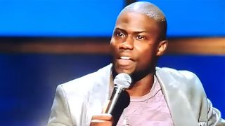 A Look at Kevin Hart talking into the mic in Laugh at my Pain.