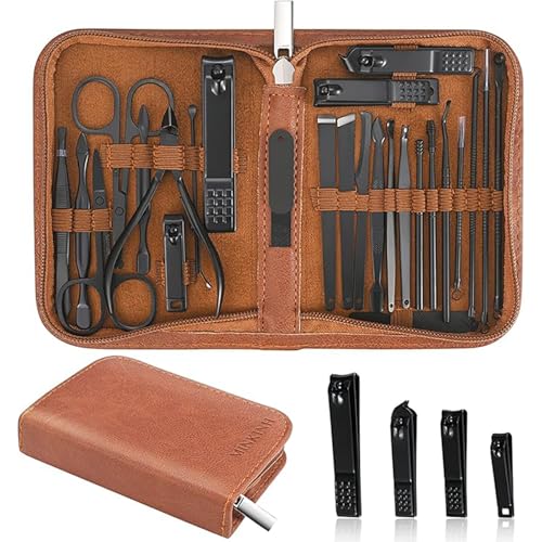 Minkinh Manicure Set Nail Clippers Set Pedicure Kit, 26-Piece Brown | Stainless Steel Manicure Kit, Nail Care Tools With Travel Case, Hand &amp;amp; Foot Care - Gifts for Men Women, Family &amp;amp; Friends