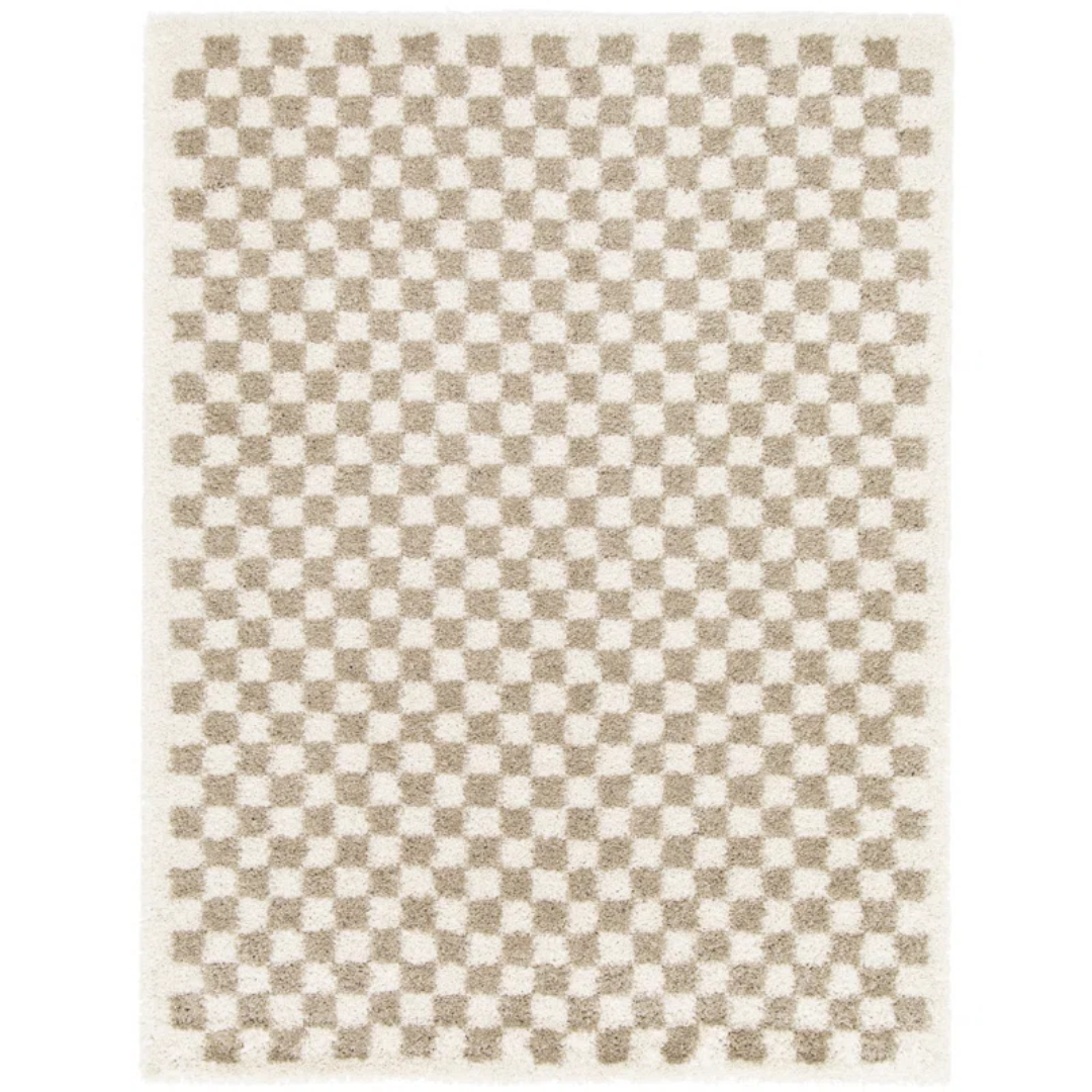 beige and white checkered area rug