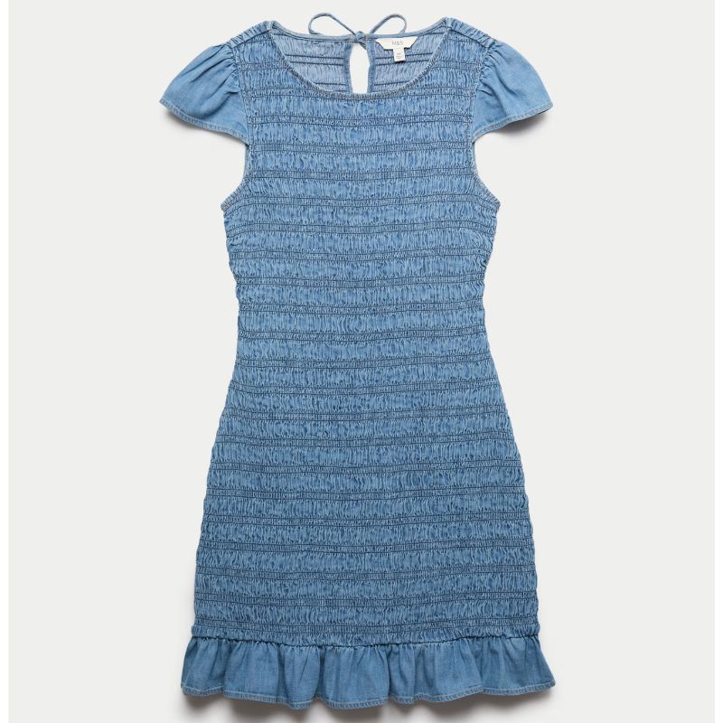 M&amp;amp;S, Denim Frill Hem Mini Shirred Dress