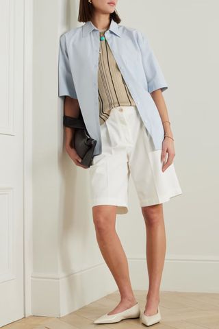 Toteme, Pleated organic cotton-twill shorts