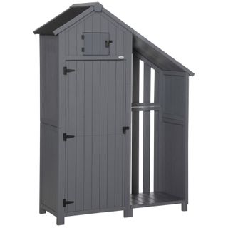 Outsunny Fir Garden Storage Shed With Shelves Log Rack, for Garden Tools