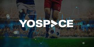 Yospace logo with soccer players in background