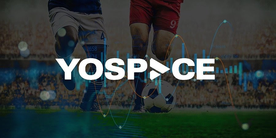 Yospace logo with soccer players in background