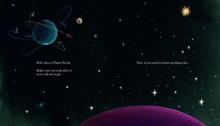 A view of Earth in space from "Here We Are" by Oliver Jeffers.