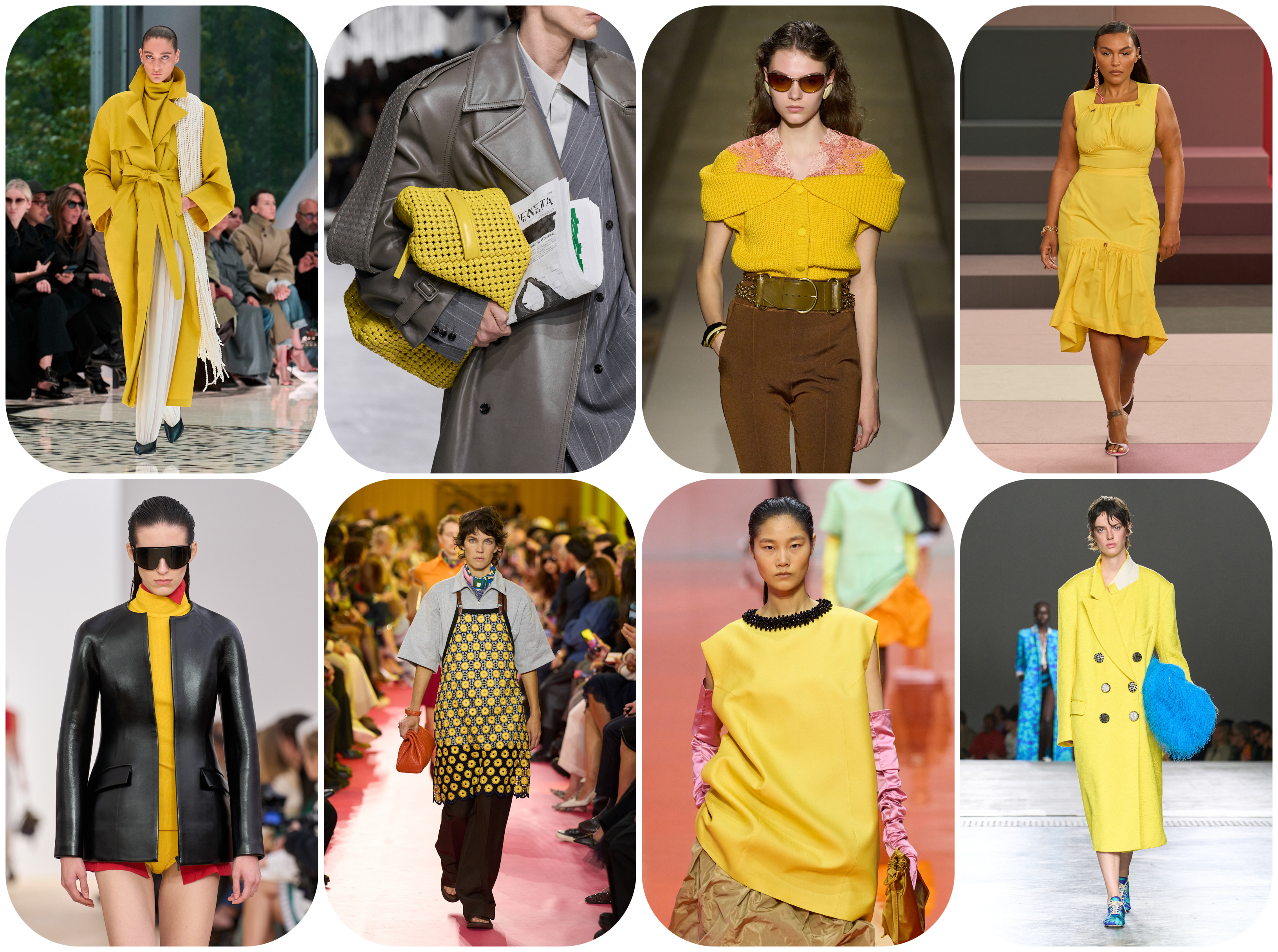 spring 2026 color trends, canary yellow at Ala&amp;iuml;a, Bottega Veneta, Chlo&amp;eacute;, Fendi, Loewe, Miu Miu, Prada, Dries Van Noten Spring 2026 runways