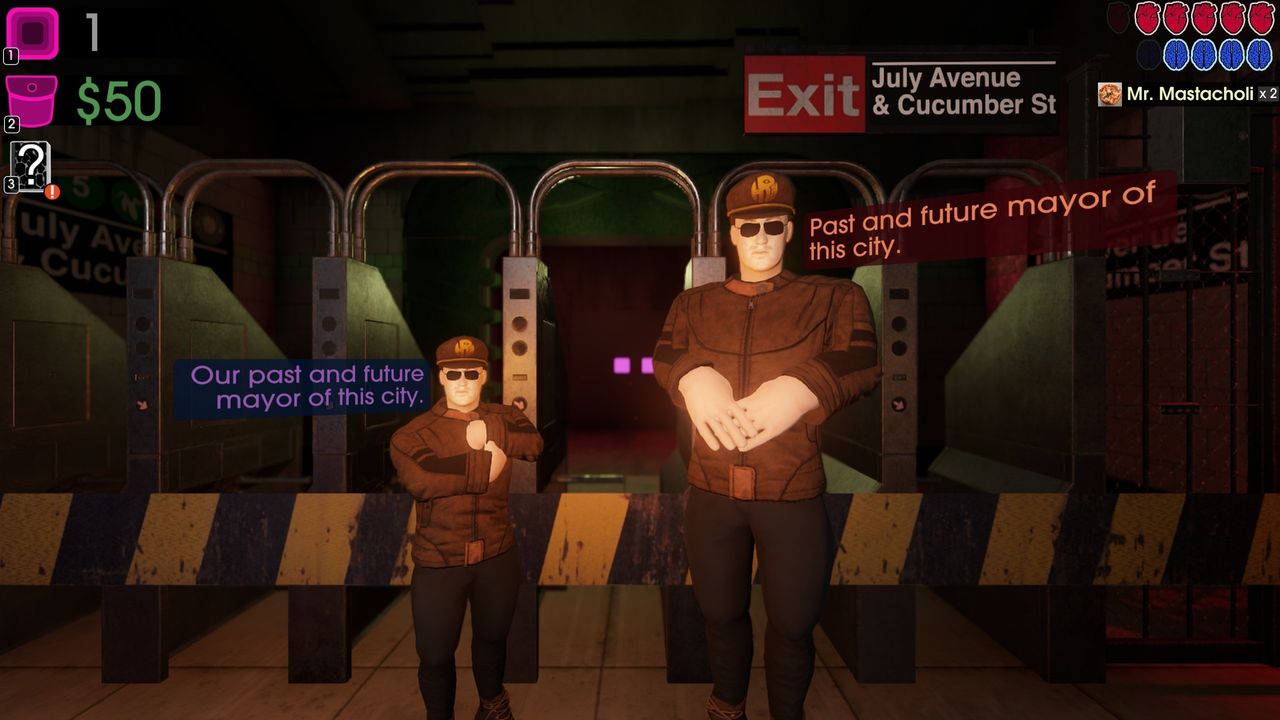 Two guards at gate talk about "The once and future mayor of the city"