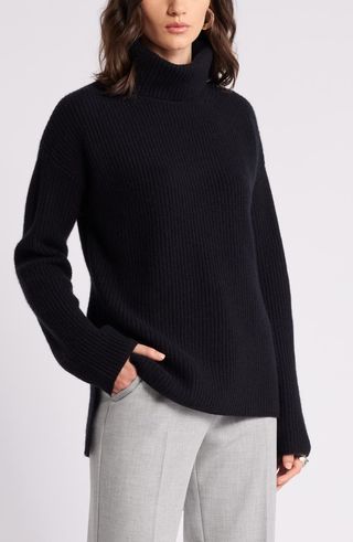 Wool & Cashmere Rib Turtleneck Sweater