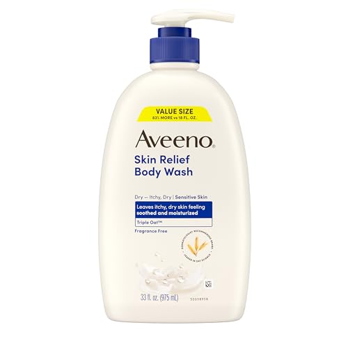 Aveeno Skin Relief Fragrance Free Body Wash, Triple Oat Formula, Gentle Daily Cleanser for Itchy Dry Sensitive Skin, Soap &amp;amp; Paraben Free, Soothes &amp;amp; Moisturizes, 33 Fl Oz