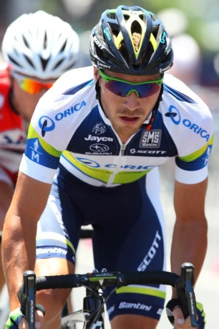 Mitch Docker (Orica-GreenEDGE) leads breakaway companion, Harry Carpenter (Team SASI)