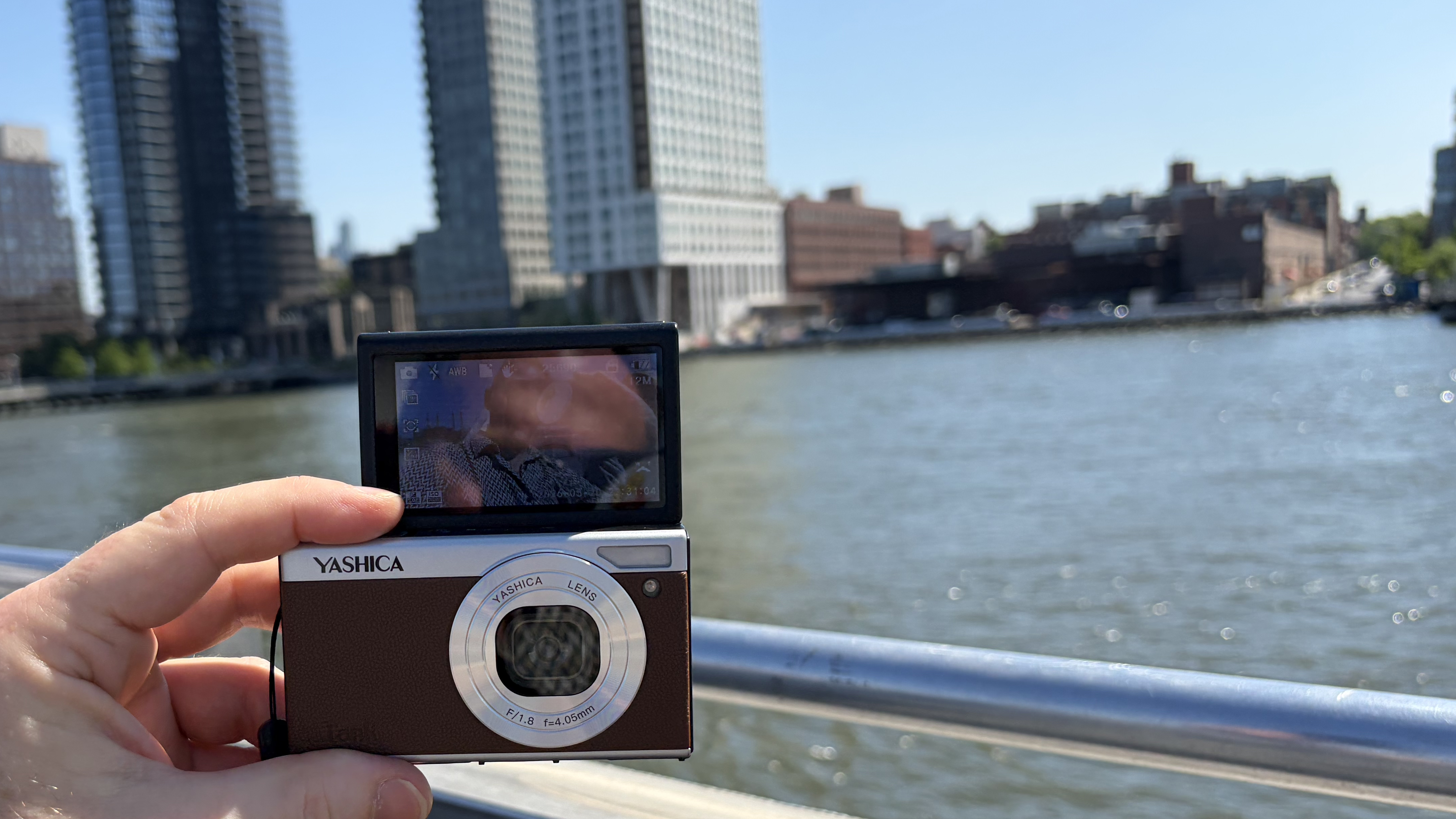Yashica Tank compact camera being handheld in New York City