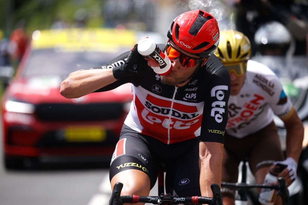 CHATEAUROUX FRANCE JULY 01 Roger Kluge of Germany and Team Lotto Soudal in the Breakaway during the 108th Tour de France 2021 Stage 6 a 1606km stage from Tours to Chteauroux Tacx bottle Feeding LeTour TDF2021 on July 01 2021 in Chateauroux France Photo by Chris GraythenGetty Images