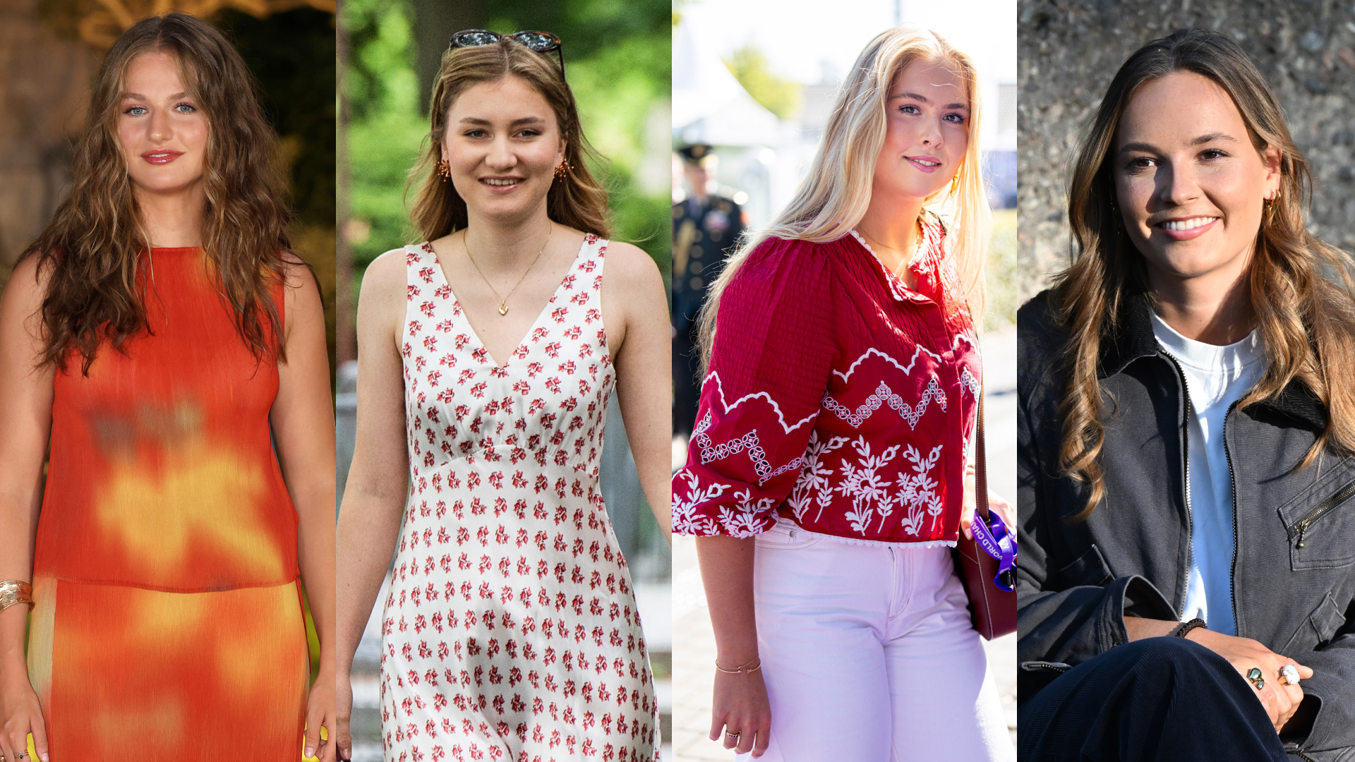 A four split image of Princess Leonor, Princess Elisabeth, Princess Catharina-Amalia and Crown Princess Ingrid Alexandra