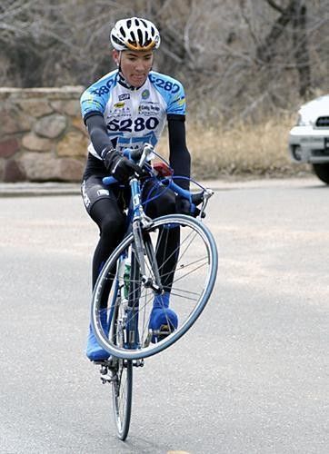 Brady Kappius pops a wheelie.