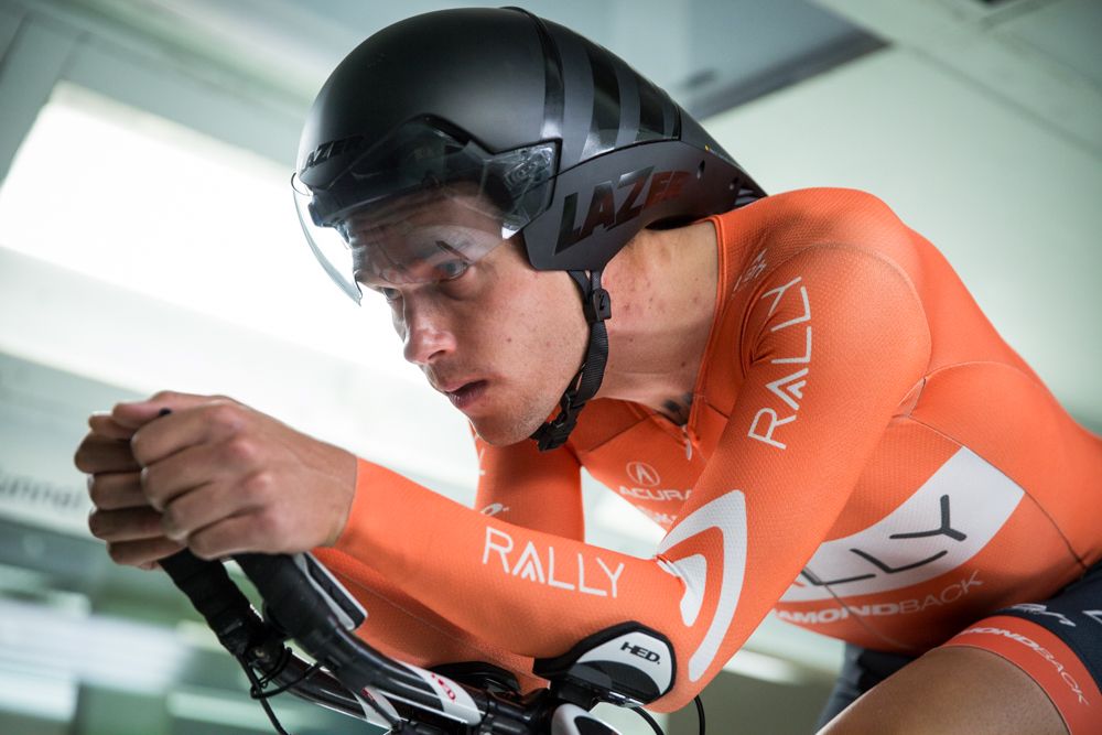 Evan Huffman focuses on keeping his position as steady as possible while simulating race speeds.