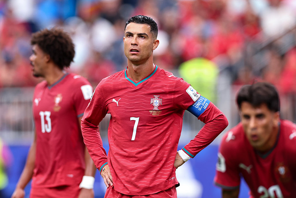 HOUSTON, TEXAS - JUNE 17: Cristiano Ronaldo of Portugal during the FIFA World Cup 2026 Group K match between Portugal and Congo DR at Houston Stadium on June 17, 2026 in Houston, United States. (Photo by Robbie Jay Barratt - AMA/Getty Images)