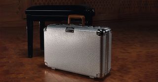Rimowa hammered metal suitcase front view