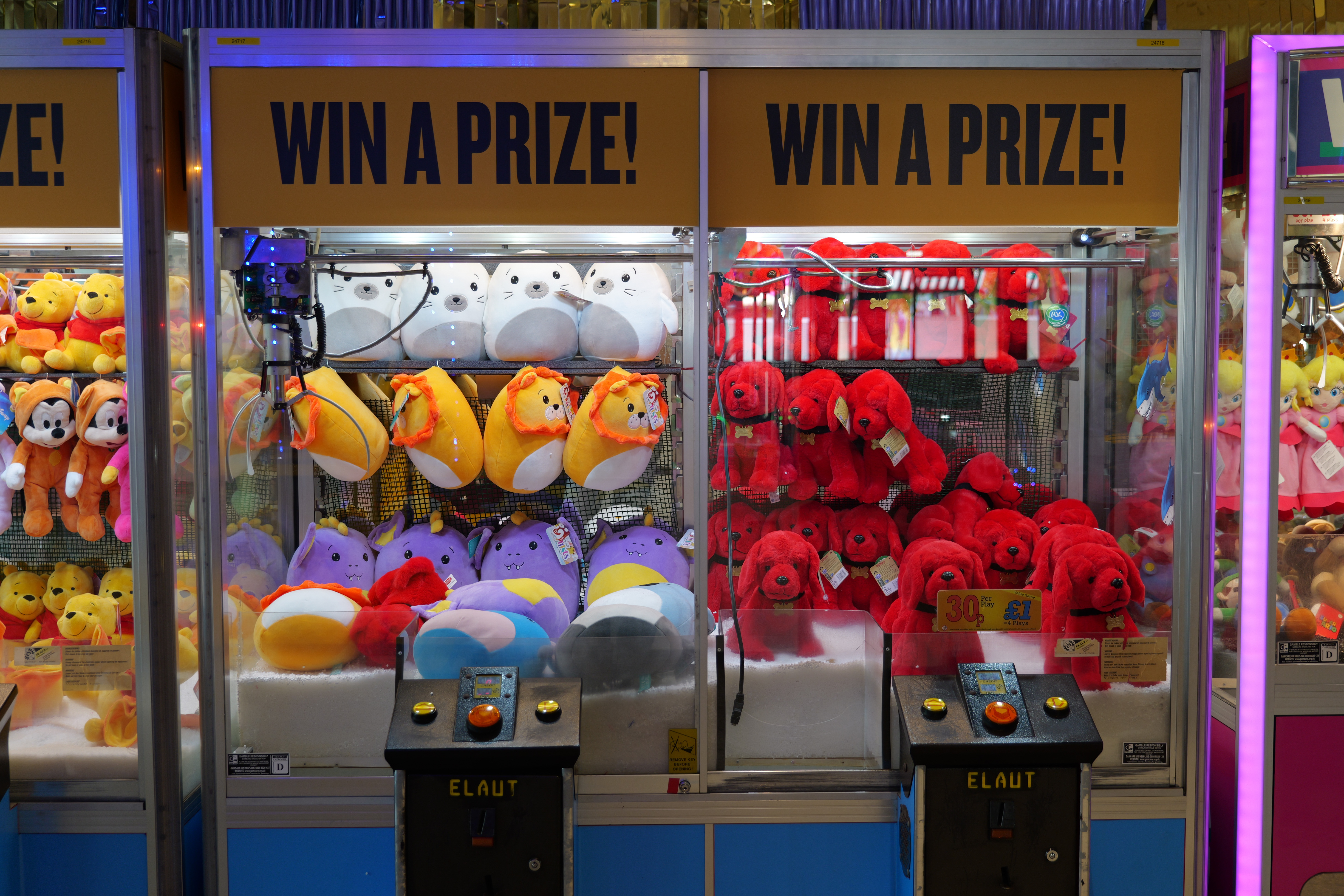 Stuffed animals in two claw machines