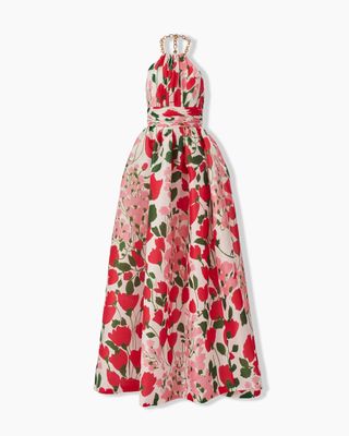 Carolina Herrera Chain-Strap Floral-Print Halterneck Gown