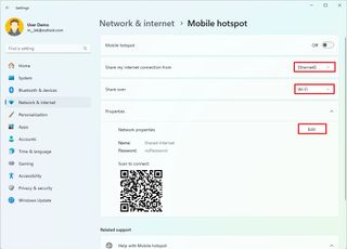 Mobile Hotspot settings