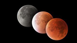 Various phases of a total lunar eclipse, blood moon,