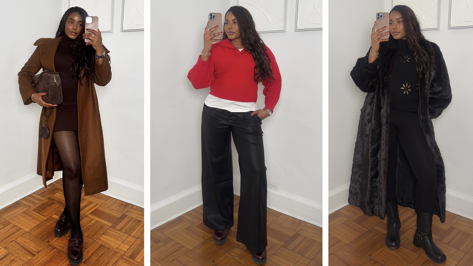 fashion and beauty influencer Kaye Bassey poses in winter 2026 outfit formulas