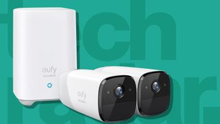 Best home security camera against a green TechRadar background