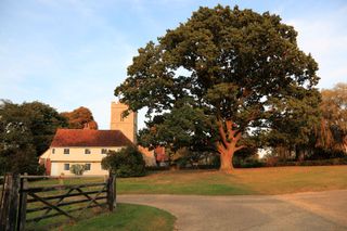 Rural church house and oak tree in Essex
