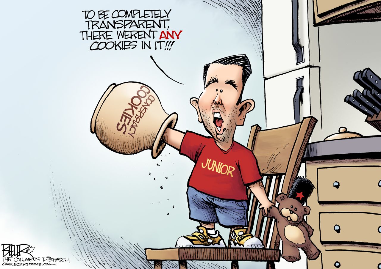 Political cartoon U.S. Trump Jr. Russia investigation transparency