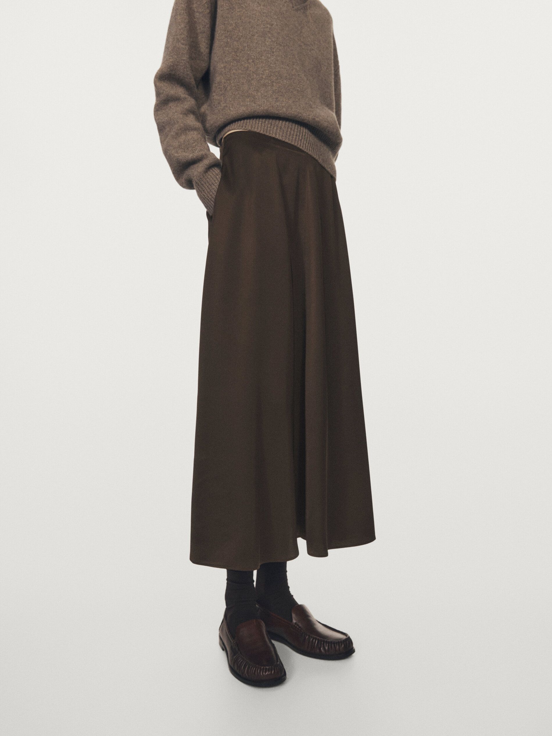 Satin Midi Skirt With Pockets
