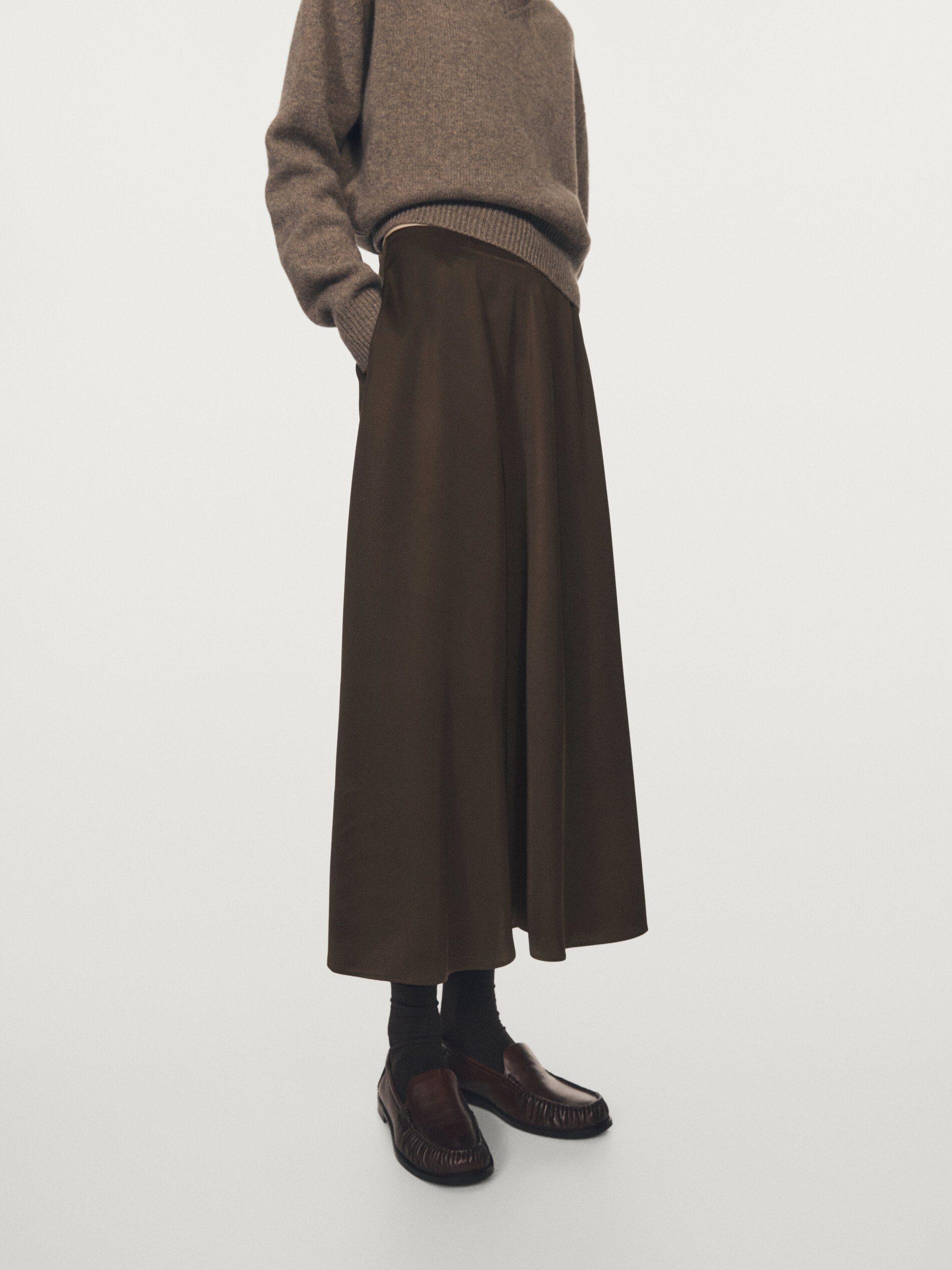 Satin Midi Skirt With Pockets