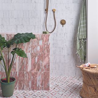 Bathroom with wet room style shower and tiled floor
