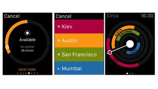 Skjermbilder fra appen Circa på Apple Watch.