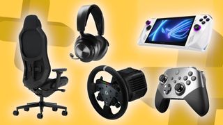 Gaming accessories on a yellow background