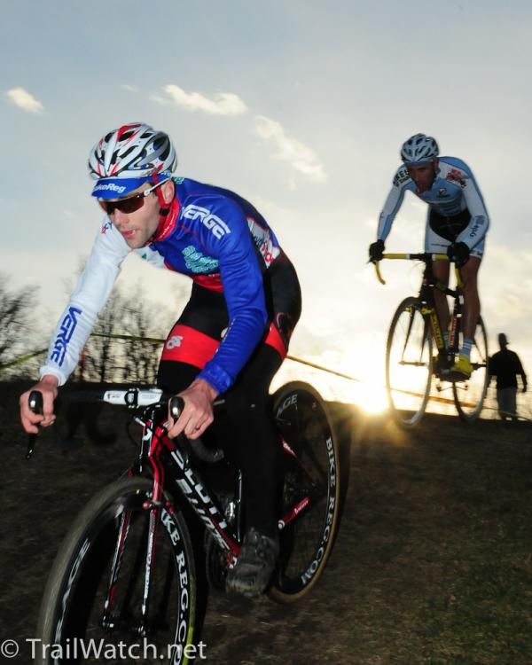 Justine Lindine (Bikereg.com) descending just as the sun was setting