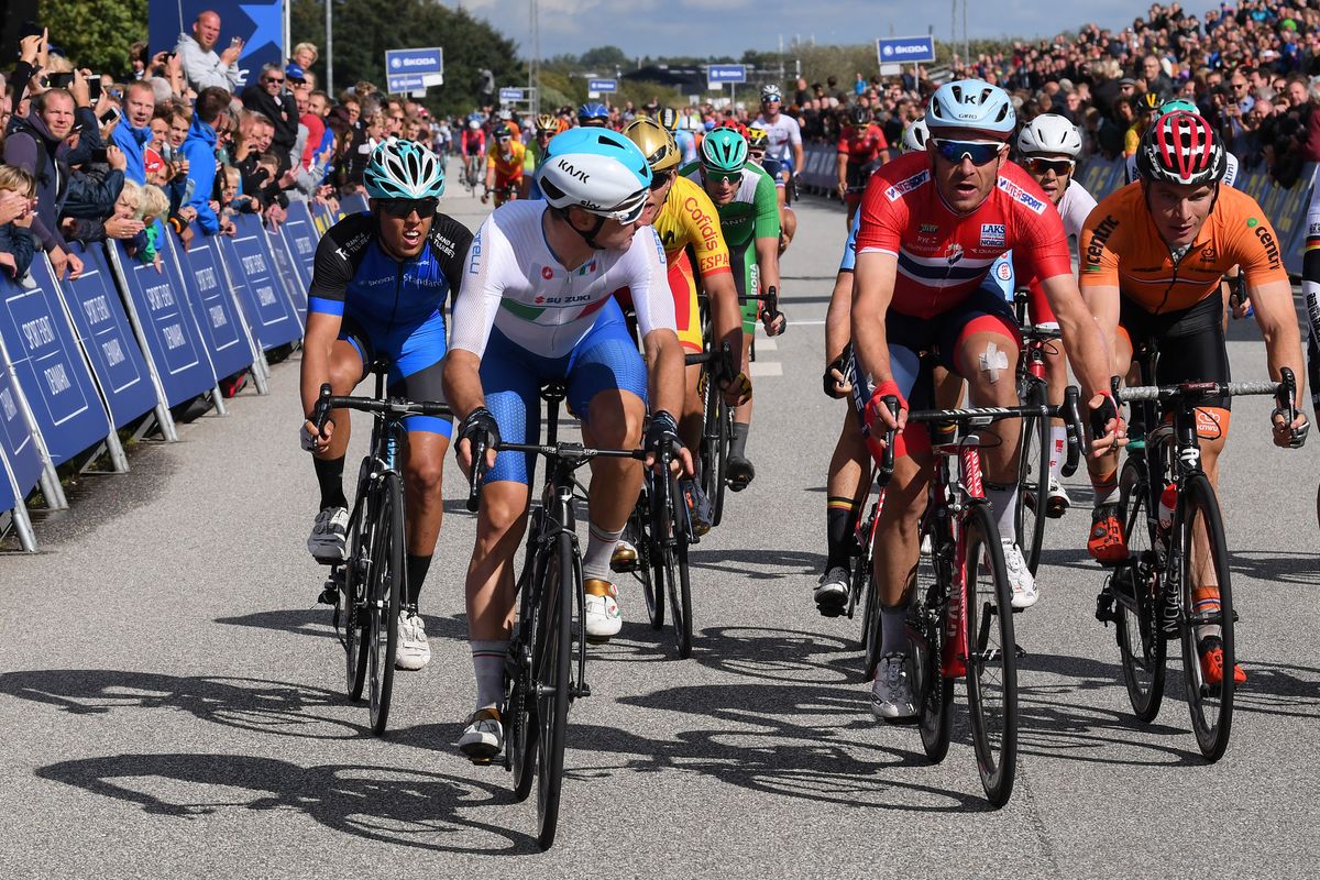 Elia Viviani (Italy) and Alexander Kristoff (Norway)