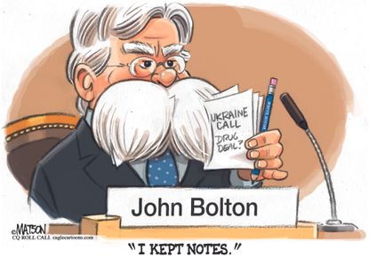 Political Cartoon U.S. John Bolton Trump Kept Copious Notes