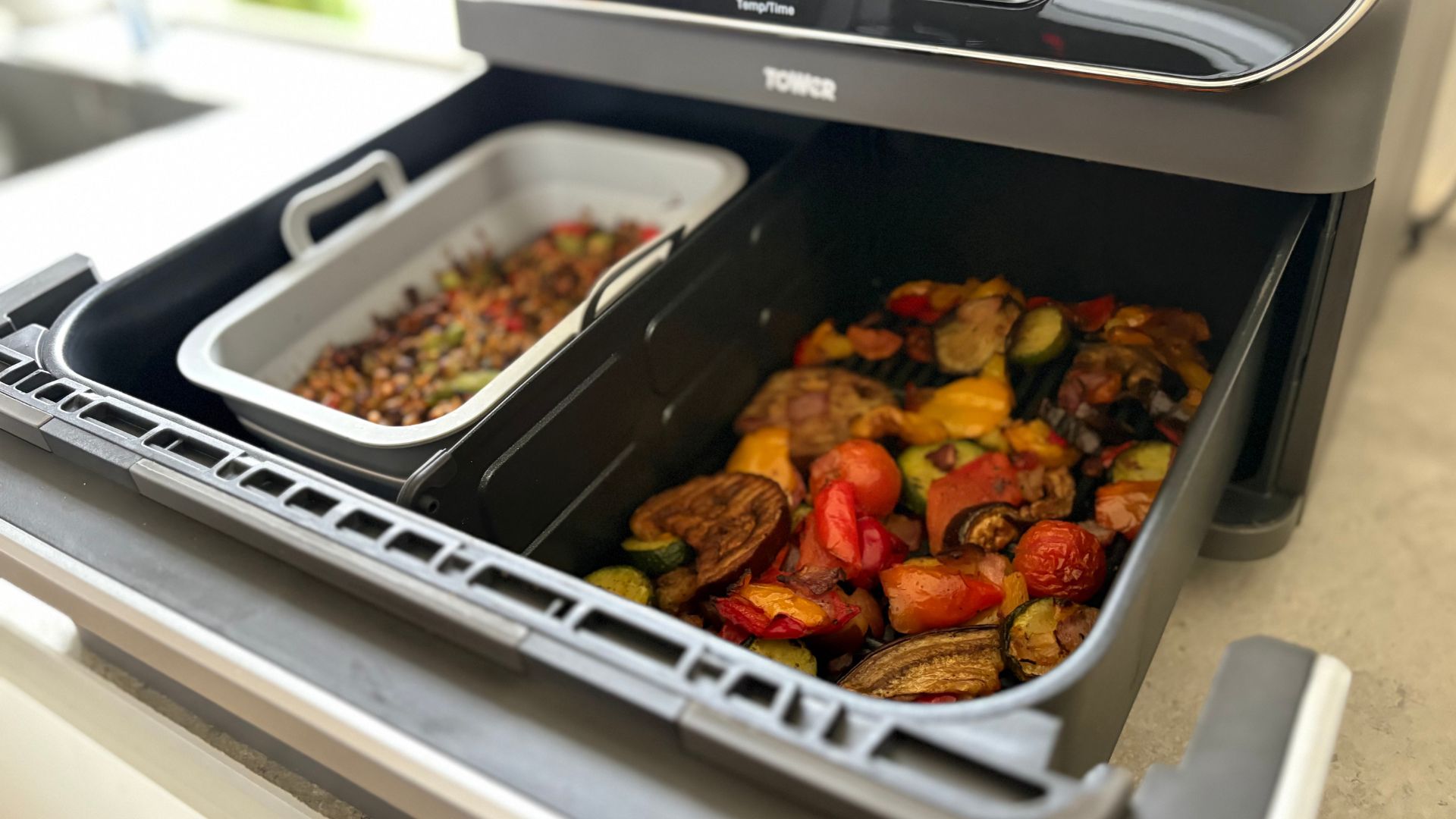 Testing the Tower Elite Flexi Drawer Air Fryer in our test kitchen