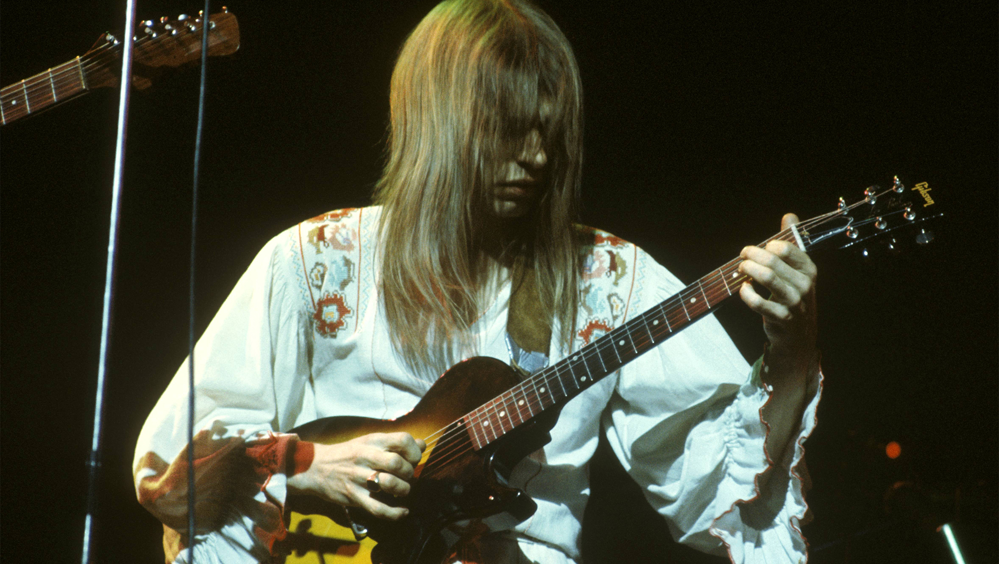 Steve Howe of Yes performing live onstage playing Gibson Les Paul Junior guitar, November 20, 1973